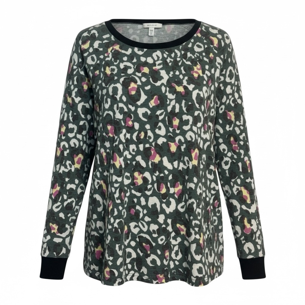 Sew In Love Leopard Print Long Sleeve Top Small NWT Grey Pink Lounge